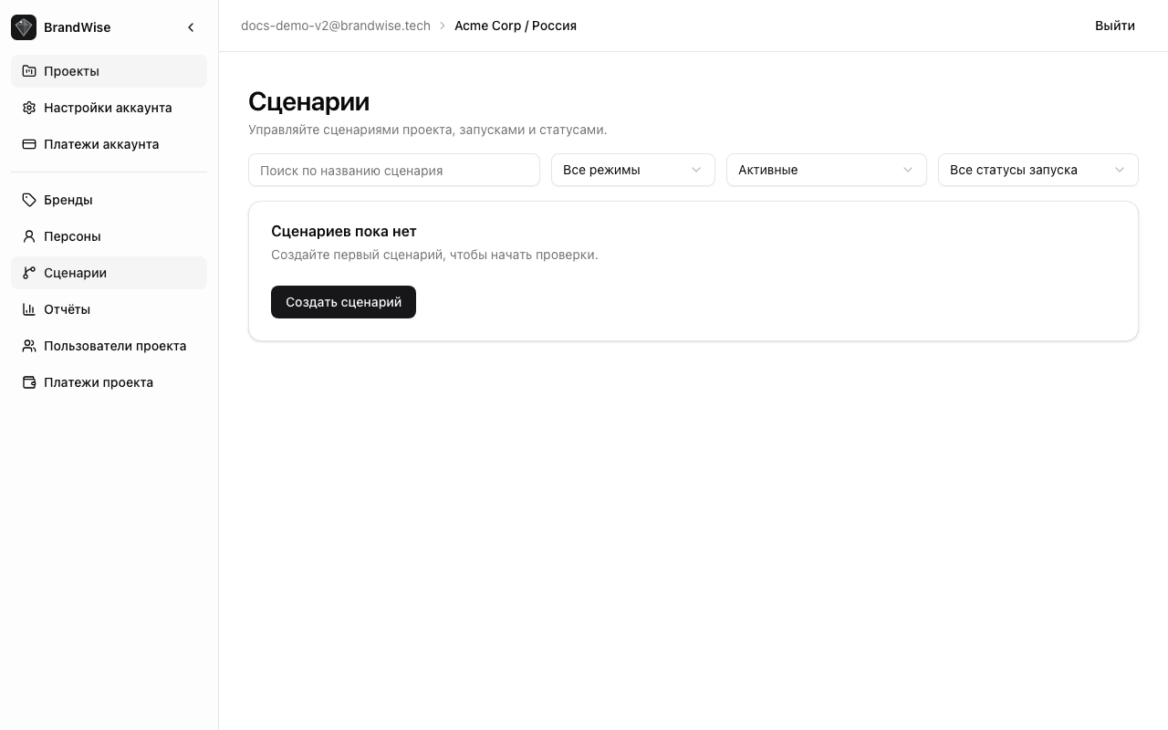BrandWise project sidebar — all navigation sections